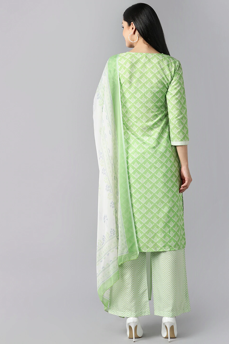  Women Lime Green Ethnic Motifs Printed Kurta with Palazzos With Dupatta Set