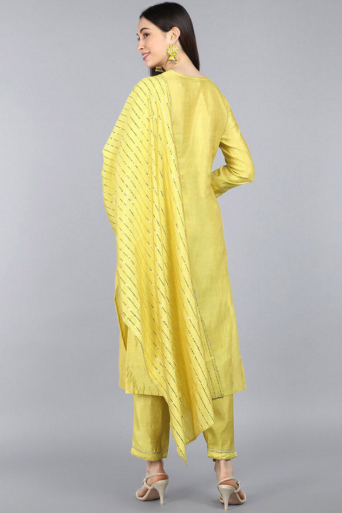  Women Yellow Yoke Design Regular Kurta with Trousers Dupatta Set