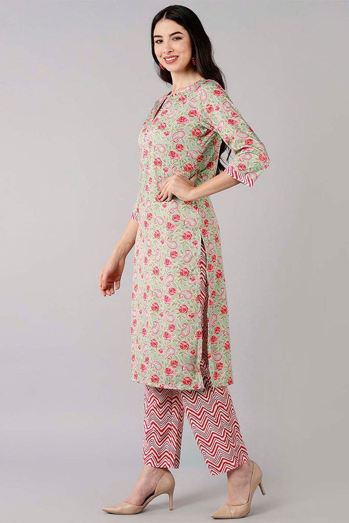  Women Olive Paisley Printed Kurta Trousers With Dupatta