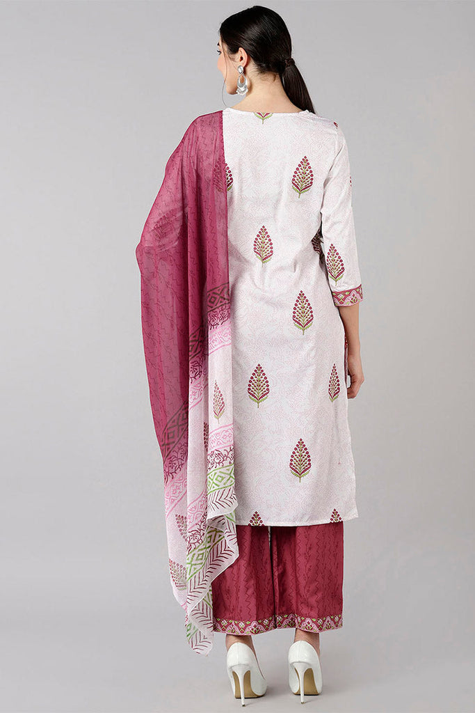  Women White Floral Solid Kurta Palazzos With Dupatta