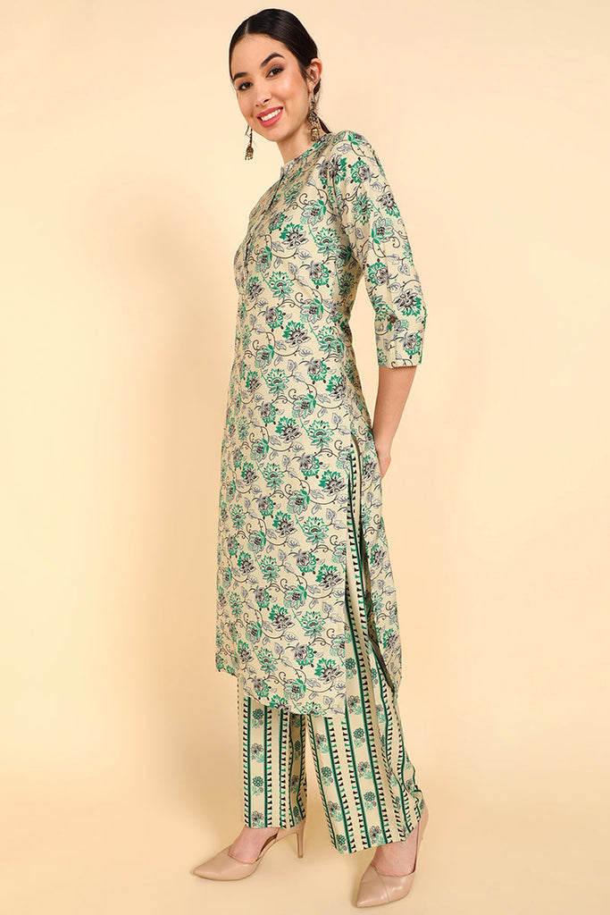  Women Cream Printed Kurti Palazzos With Dupatta