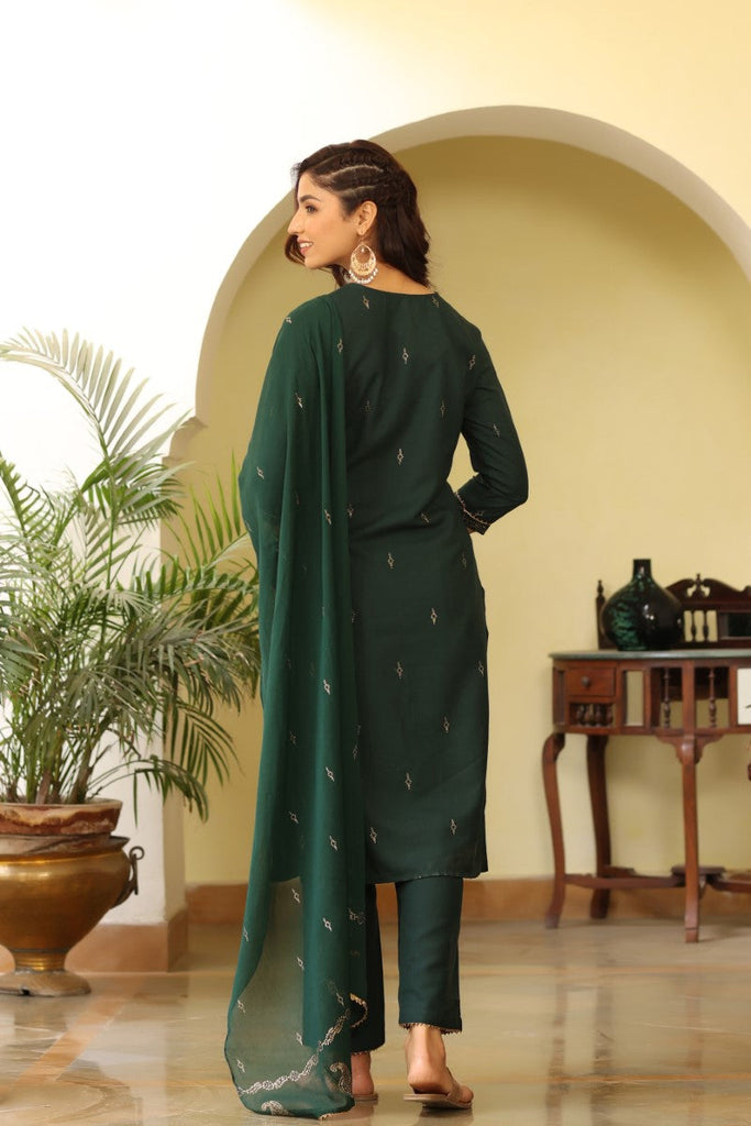  Women Green Ethnic Motifs Printed Kurta Set With Dupatta