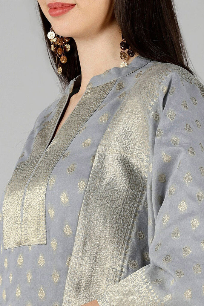  Women Grey Kurta with Trousers With Dupatta