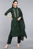  Women Green Geometric Embroidered Kurta Set With Dupatta