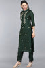  Women Green Geometric Embroidered Kurta Set With Dupatta