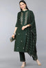  Women Green Geometric Embroidered Kurta Set With Dupatta