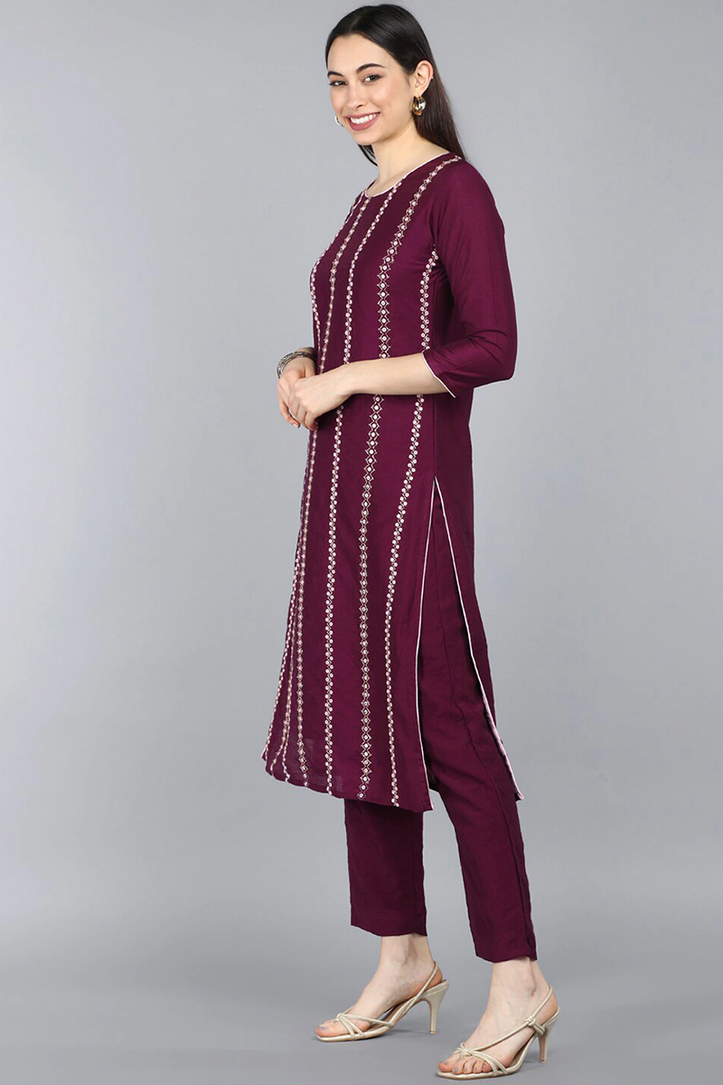  Women Burgundy Kurta with Trousers Dupatta