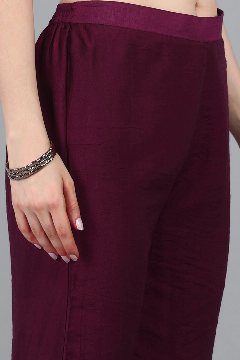  Women Burgundy Kurta with Trousers Dupatta