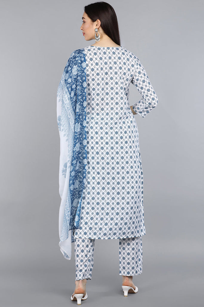  Women White Ethnic Motifs Printed Kurta with Trousers With Dupatta