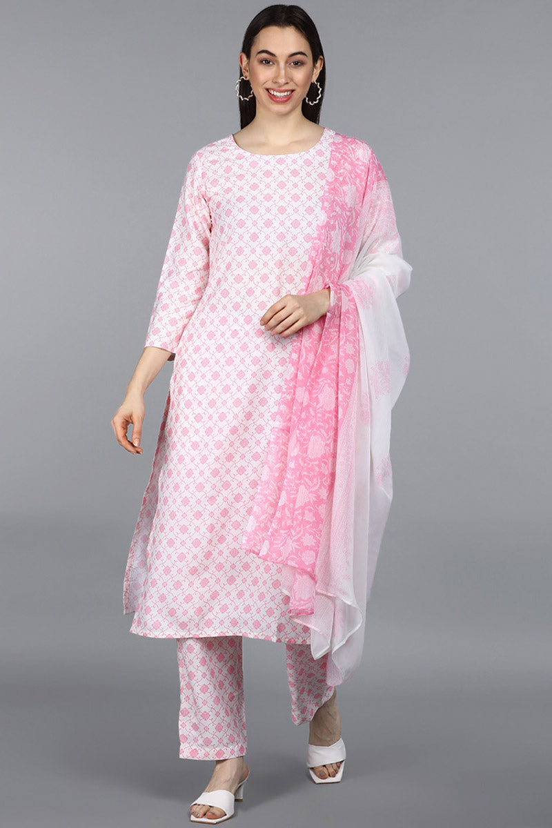  Women White Ethnic Motifs Printed Kurta with Trousers With Dupatta