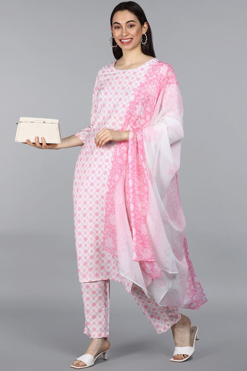  Women White Ethnic Motifs Printed Kurta with Trousers With Dupatta