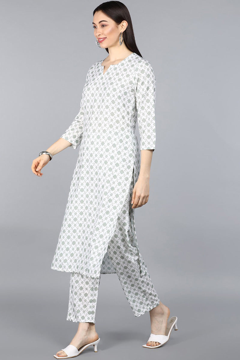  Women White Floral Printed Kurta with Trousers Dupatta 