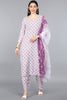  Women White  Purple Ethnic Motifs Printed Kurta with Trousers Dupatta 