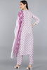  Women White  Purple Ethnic Motifs Printed Kurta with Trousers Dupatta 