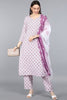  Women White  Purple Ethnic Motifs Printed Kurta with Trousers Dupatta 