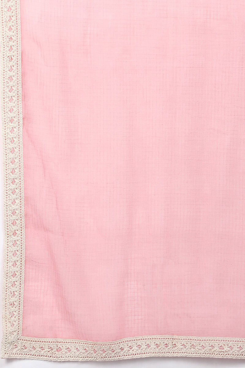  Women Pink Ethnic Motifs Embroidered Pure Cotton Kurta with Trousers With Dupatta 