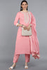  Women Pink Ethnic Motifs Embroidered Pure Cotton Kurta with Trousers With Dupatta 