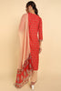  Women Red Printed Kurta Trousers With Dupatta