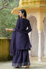  Women Navy Blue Solid Embroidered Kurta Sharara With Dupatta