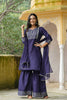  Women Navy Blue Solid Embroidered Kurta Sharara With Dupatta