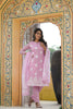  Women Pink Woven Design Kurta Trousers With Dupatta