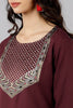  Women Maroon Solid Woven Design Kurta Trousers With Dupatta