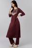  Women Maroon Solid Woven Design Kurta Trousers With Dupatta