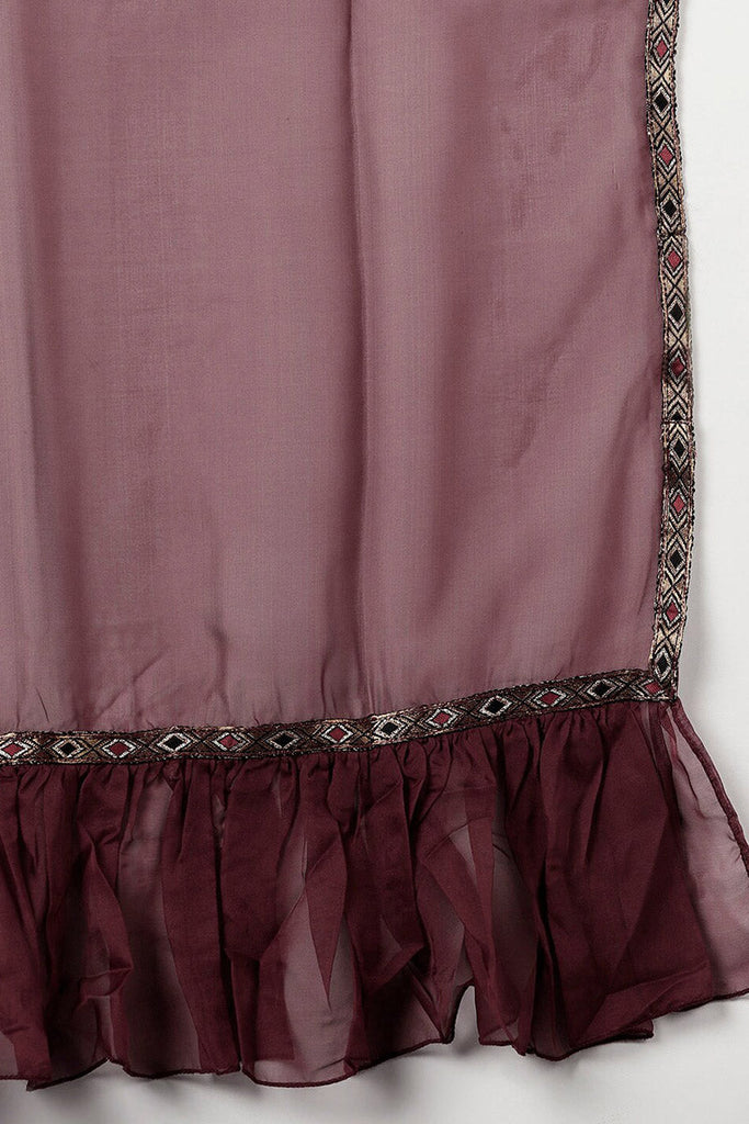  Women Maroon Solid Woven Design Kurta Trousers With Dupatta