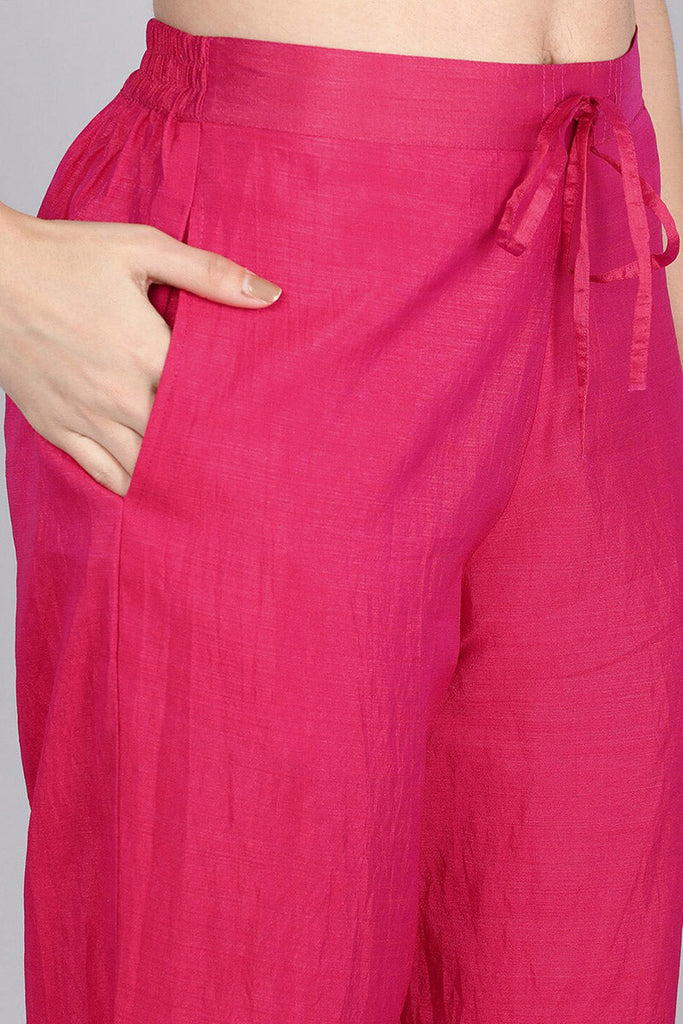  Women Fuchsia Solid Embroidered Kurta Trousers With Dupatta