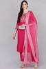  Women Fuchsia Solid Embroidered Kurta Trousers With Dupatta