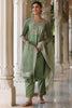  Women Green Solid Embroidered Kurta Trousers With Dupatta 