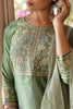  Women Green Solid Embroidered Kurta Trousers With Dupatta 