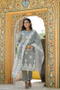  Women Grey Woven Design Kurta Trousers With Dupatta