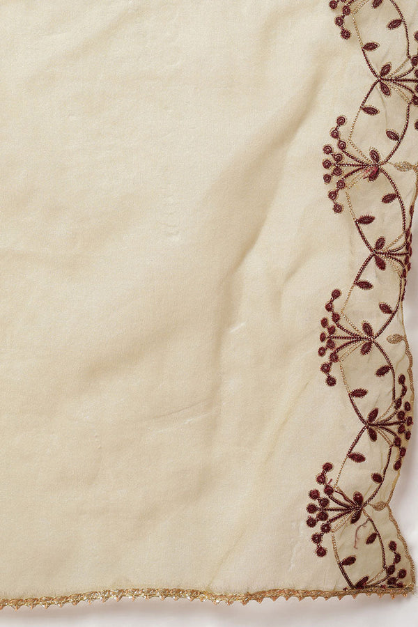  Women Red Embroidered Kurta Trousers With Dupatta