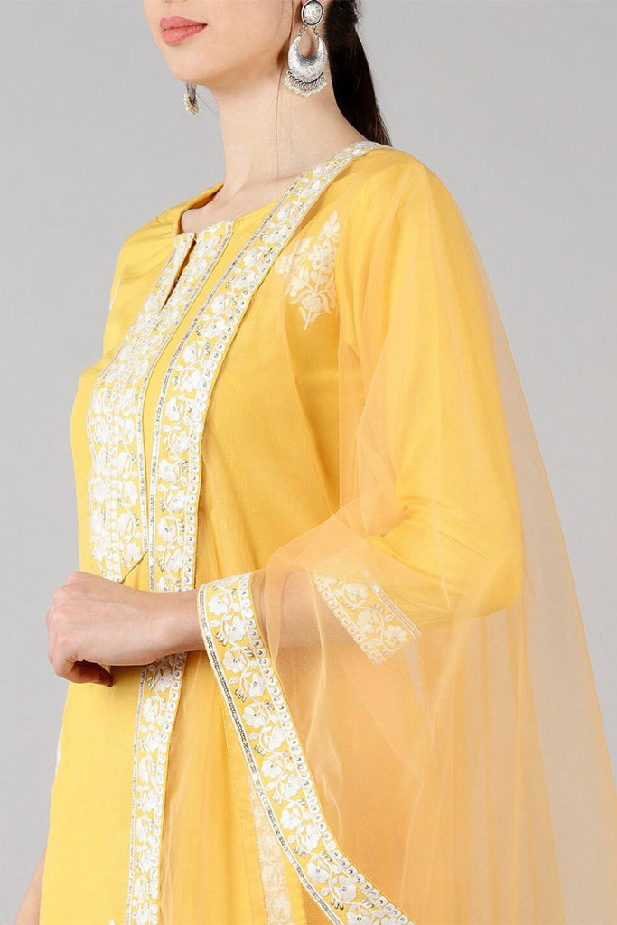 Yellow Poly Silk Embroidered Straight Suit Set PKSKD1265