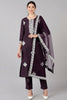  Women Purple Solid Embroidered Kurta Trousers With Dupatta