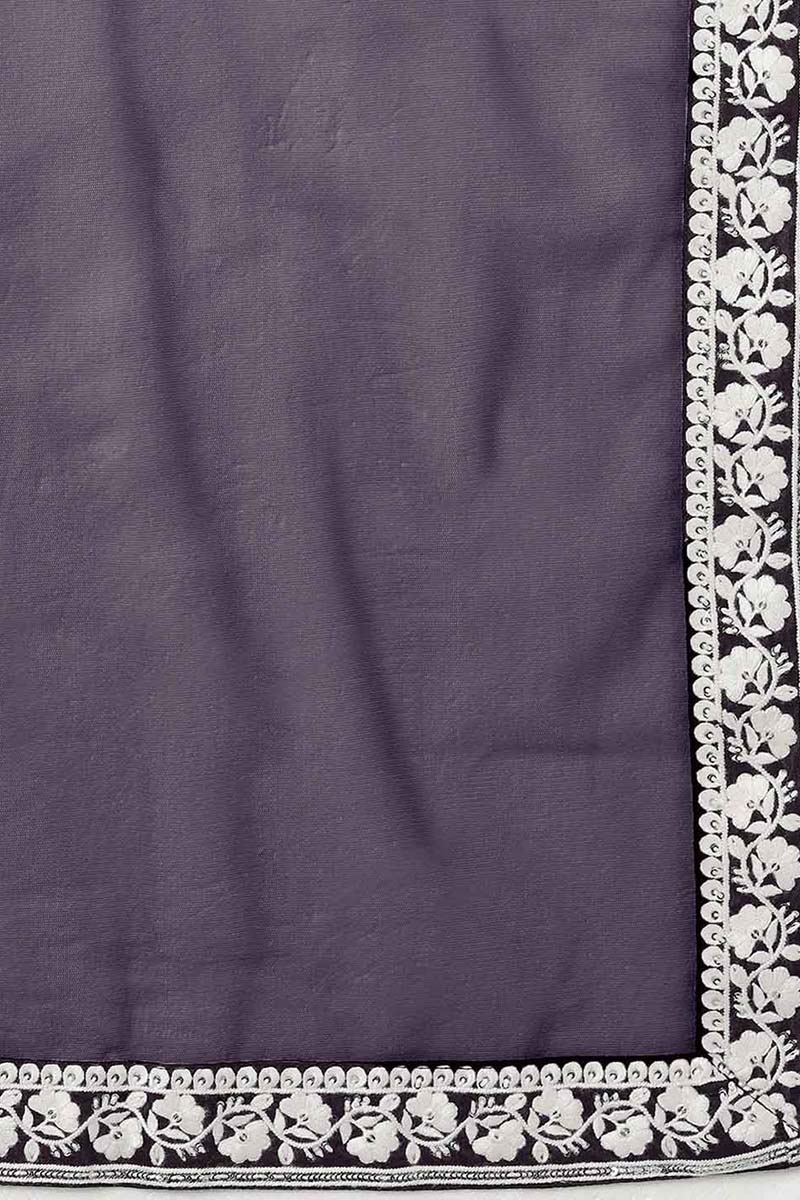  Women Purple Solid Embroidered Kurta Trousers With Dupatta