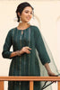  Women Green Solid Kurta Trousers With Dupatta