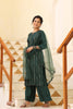  Women Green Solid Kurta Trousers With Dupatta