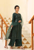  Women Green Solid Kurta Trousers With Dupatta