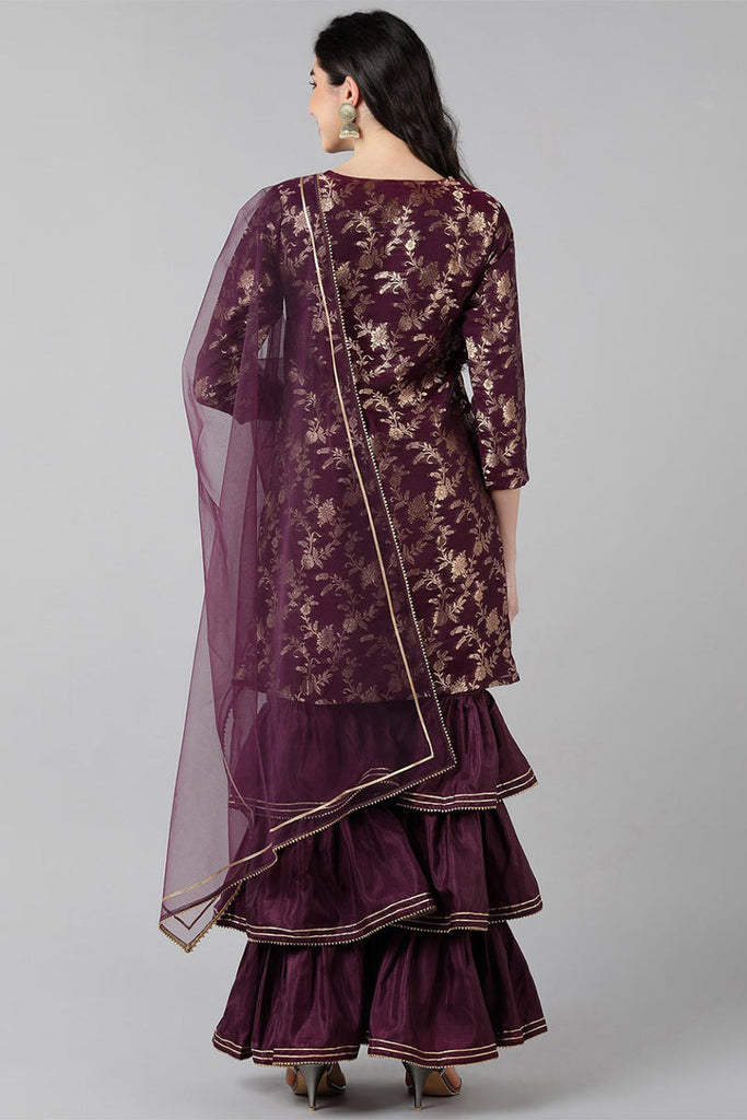 Purple Poly Chanderi Sharara Suit Set PKSKD1299