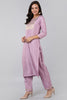  Women Lavender Yoke Design Kurta Trousers With Dupatta 