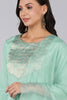  Women Sea Green Yoke Design Kurta Trousers With Dupatta