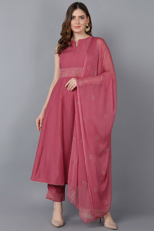  Women Peach Solid Kurta Trousers With Dupatta