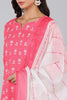  Women Pink Printed Kurta Trousers With Dupatta