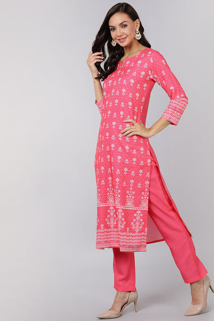  Women Pink Printed Kurta Trousers With Dupatta