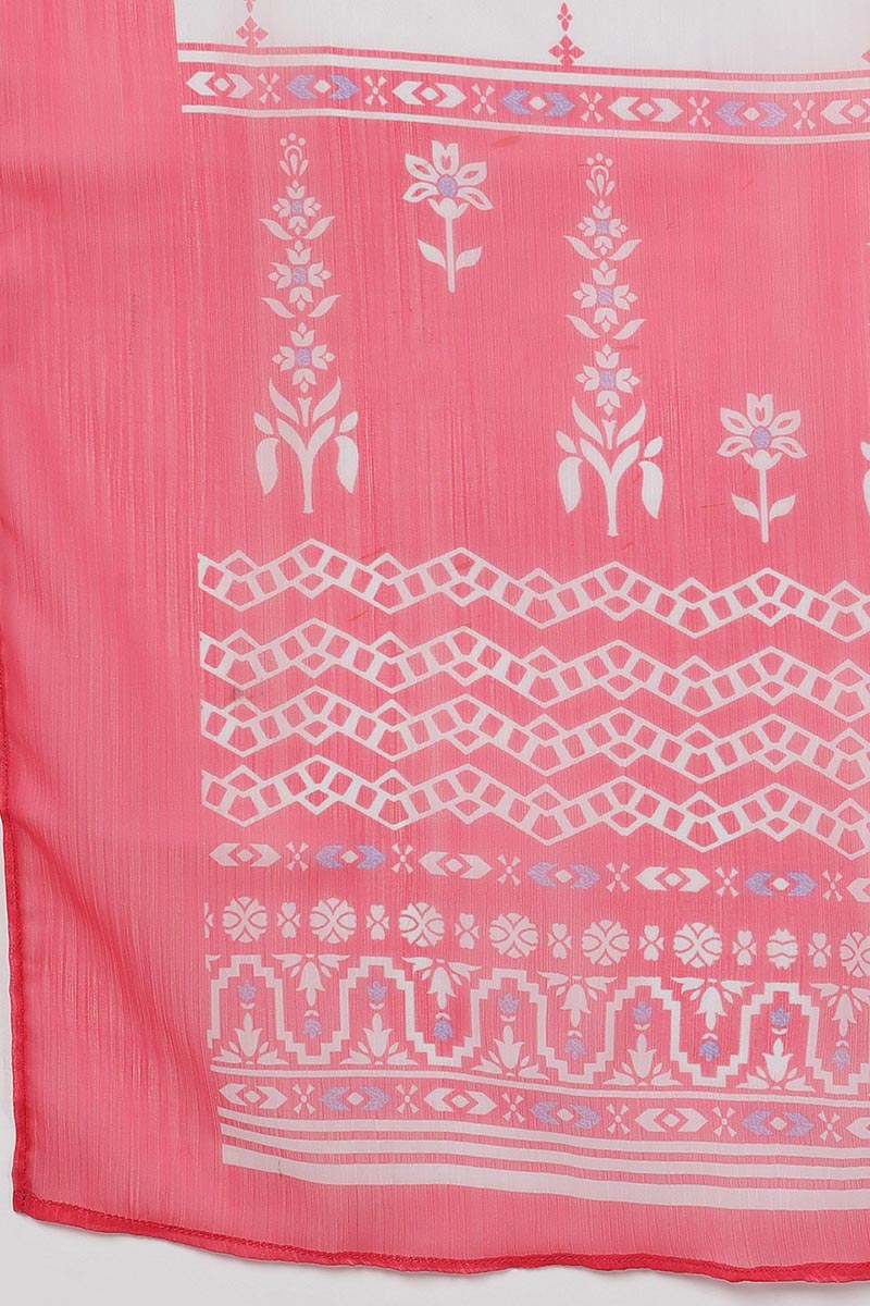  Women Pink Printed Kurta Trousers With Dupatta