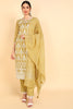  Women Olive Embroidered Kurta Trousers With Dupatta