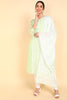  Women Green Embroidered Kurta Trousers With Dupatta