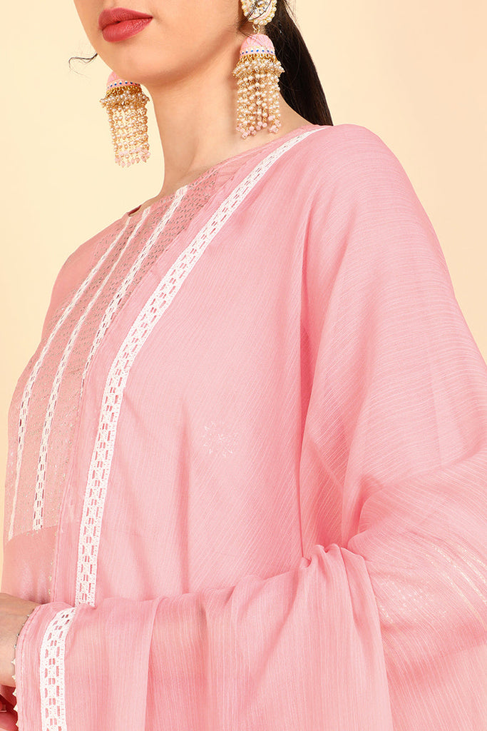  Women Pink Solid Kurta Trousers With Dupatta